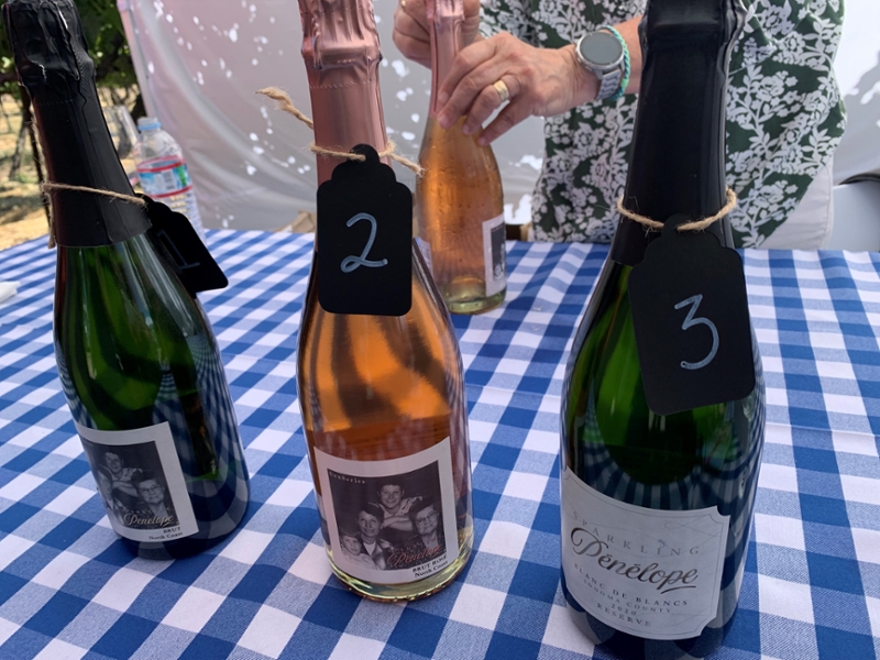 从左到右为 Sparkling Penelope North Coast Brut NV、Sparkling Penelope North Coast Brut Rosé NV 和 Sparkling Penelope Reserve Sonoma Blanc de Blancs 2020。